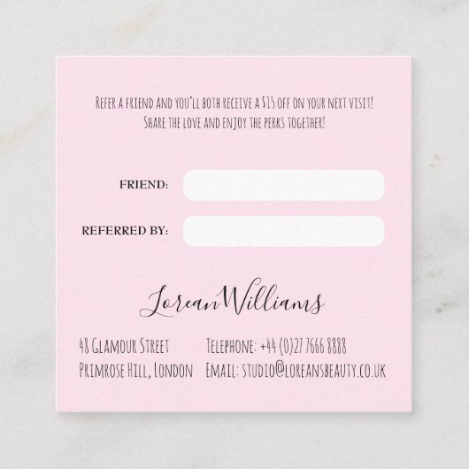 パステルスタイリッシュ美容師三つ編みヘアスタイルフラワー 予約カード (裏面)