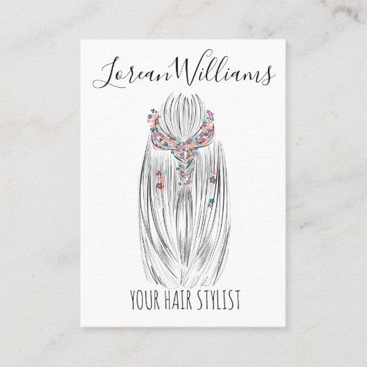 パステルスタイリッシュ美容師三つ編みヘアスタイルフラワー 名刺 (正面)