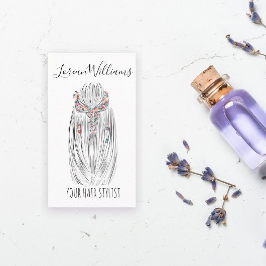 パステルスタイリッシュ美容師三つ編みヘアスタイルフラワー 名刺