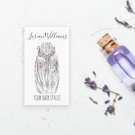 パステルスタイリッシュ美容師三つ編みヘアスタイルフラワー 名刺