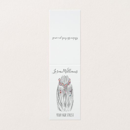 パステルスタイリッシュ美容師三つ編みヘアスタイルフラワー 名刺 (外部フラット)
