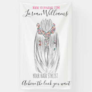 パステルスタイリッシュ美容師三つ編みヘアスタイルフラワー 横断幕