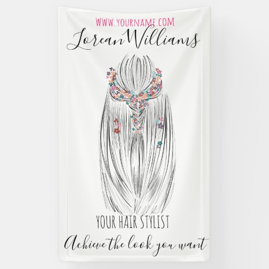 パステルスタイリッシュ美容師三つ編みヘアスタイルフラワー 横断幕 (縦)