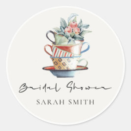 パステルスタックカップフローラブライダルシャワーティーパーティー ラウンドシール