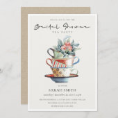 パステルスタックカップブライダルシャワーティーパーティー招待状 サンキューカード (正面/裏面)