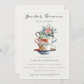 パステルスタックカップブライダルシャワーティーパーティー招待状 サンキューカード (正面/裏面)