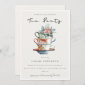 パステルスタックドカップホリデーティーパーティー招待状 サンキューカード (正面/裏面)