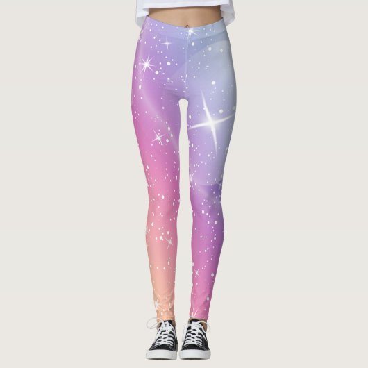 パステルスターリースカイピンクパープルグラデーションムーン銀河系 レギンス (正面)