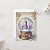 パステルスチームパンククリスマスカードアンティークスノーグローブ カード (正面/裏面インサイチュ)