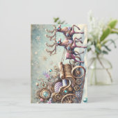 パステルスチームパンククリスマスカードアンティークトナカイ カード (スタンド正面)