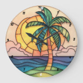 パステルステンドグラス熱帯サンセット ラージ壁時計 (正面)