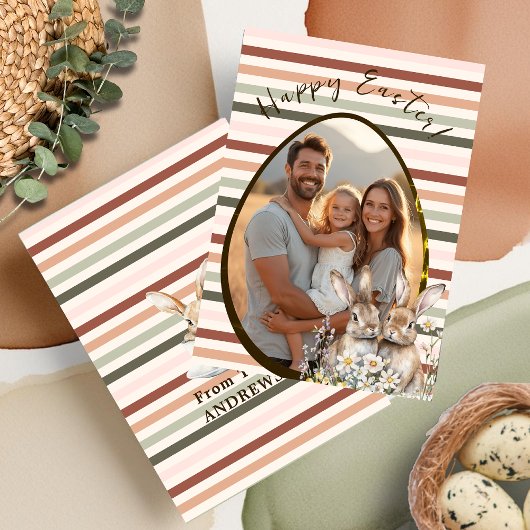 パステルストライプのバンニー&エッグフォト シーズンカード