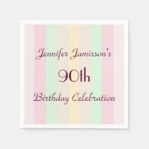 パステルストライプの紙ナプキンス90thバースデーパーティー