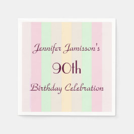 パステルストライプの紙ナプキンス90thバースデーパーティー スタンダードカクテルナプキン