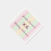 パステルストライプの紙ナプキンス90thバースデーパーティー スタンダードカクテルナプキン (角)