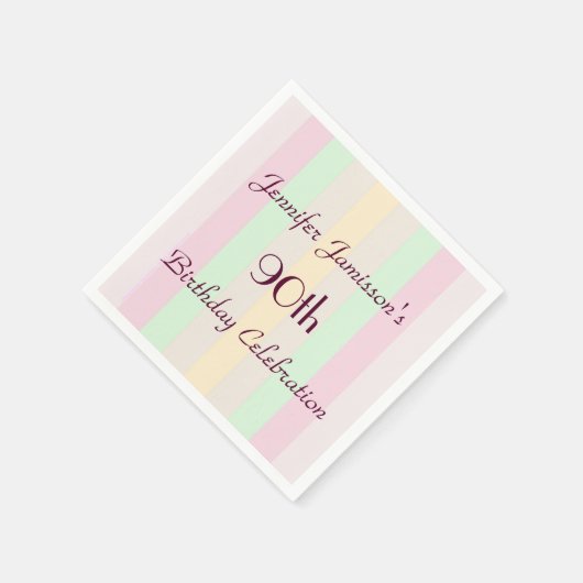 パステルストライプの紙ナプキンス90thバースデーパーティー スタンダードカクテルナプキン (角)