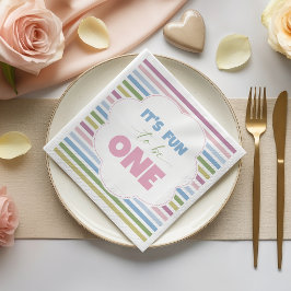 パステルストライプの1歳の誕生日パーティー用のナプキン スタンダードカクテルナプキン