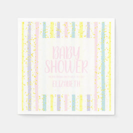 パステルストライプガールベビーシャワー スタンダードカクテルナプキン