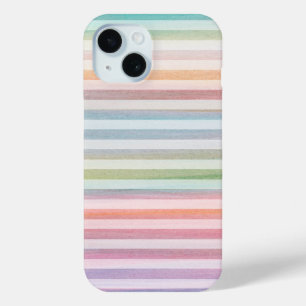 パステルストライプソフトカラフル水彩パターン iPhone 15ケース