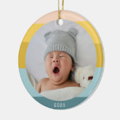 パステルストライプブルーの可愛いカラフルカラーブロック セラミックオーナメント (左)