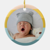 パステルストライプブルーの可愛いカラフルカラーブロック セラミックオーナメント (裏面)