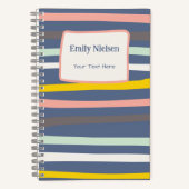 パステルストライプモノグラムの学名スクール科目 ノートブック (正面)