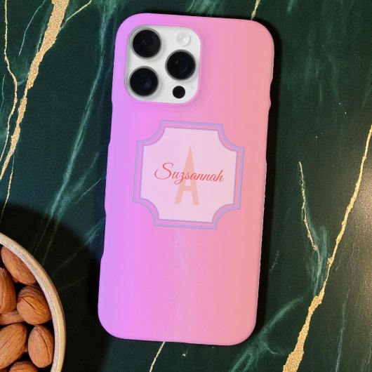 パステルストライプモノグラムイニシャルレインボー iPhoneケース