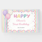 パステルストライプ楽しい女の子の誕生日 横断幕 (横)
