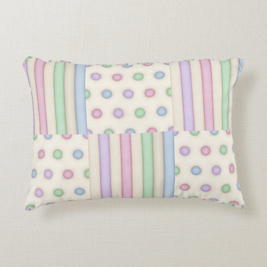 パステルストライプ水玉模様パッチワーク アクセントクッション (正面)