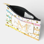 パステルストライプ金ゴールド星パーソナライズされた アクセサリーポーチ (見開き)