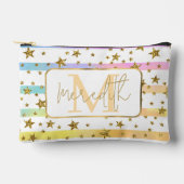 パステルストライプ金ゴールド星パーソナライズされた アクセサリーポーチ (正面)