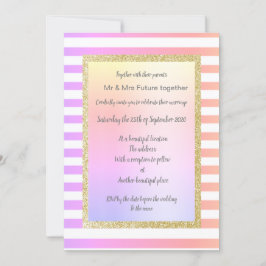 パステルストライプ金ゴールド結婚と金ゴールドグリッター 招待状