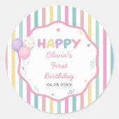 パステルストライプ 楽しい女の子の誕生日 ラウンドシール (正面)