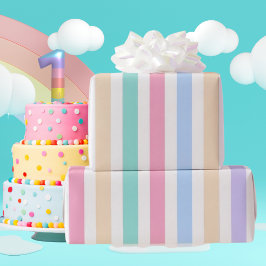 パステルストライプ 1歳の誕生日 ラッピングペーパー