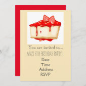 パステルストロベリーケーキ女の子の誕生日パーティー 招待状 (正面/裏面)