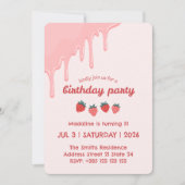 パステルストロベリーバースデーパーティーの招待 招待状 (正面)