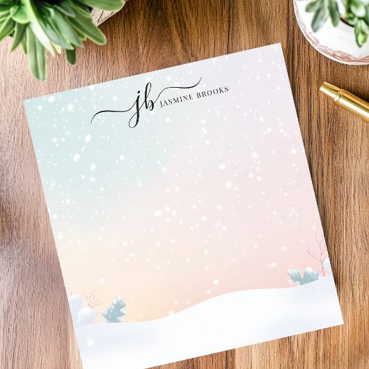 パステルスノーフォールウィンターシパーソナライズされたーン ノートパッド