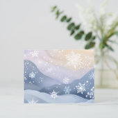 パステルスノーフォールウィンターヒルズ | 水色かわいらし シーズンポストカード (スタンド正面)