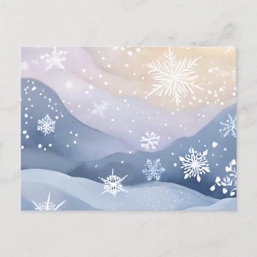 パステルスノーフォールウィンターヒルズ | 水色かわいらし シーズンポストカード (正面)