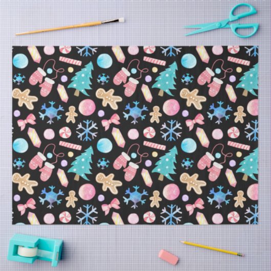 パステルスノーフレークスクリスマスツリーキャンディクリスマス 薄葉紙 (クラフト)