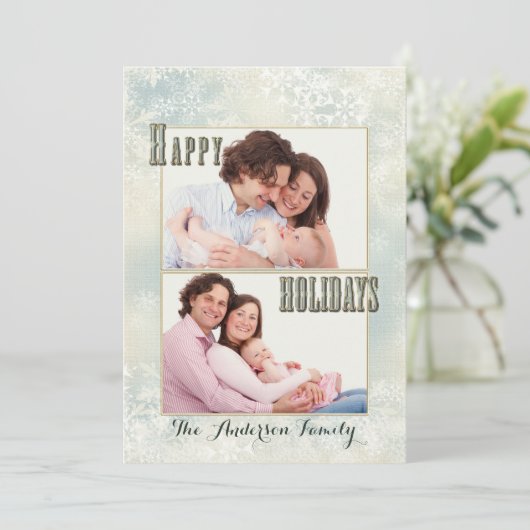 パステルスノーフレークスフォトホリデーズカード シーズンカード (スタンド正面)