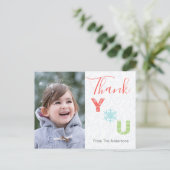 パステルスノーフレークモダンフォトホリデーサンキュー ポストカード (スタンド正面)