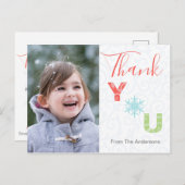 パステルスノーフレークモダンフォトホリデーサンキュー ポストカード (正面/裏面)