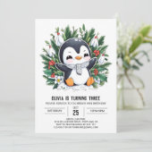 パステルスノーペンギンデジタル誕生日 招待状 (スタンド正面)