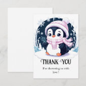 パステルスノーペンギンベビーシャワー サンキューカード (正面/裏面)