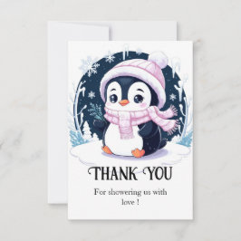 パステルスノーペンギンベビーシャワー サンキューカード