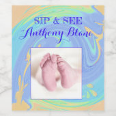 パステルスパイラルウェルカム新生児「Sip & See」パーティー ワインラベル (シングルラベル)