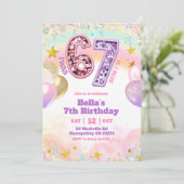 パステルスパンコールグリッター 7歳 女の子 誕生日 招待状 (スタンド正面)