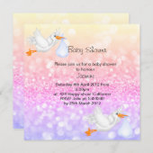 パステルスパークルストークベビーシャワー招待状 招待状 (正面/裏面)