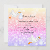パステルスパークルストークベビーシャワー招待状 招待状 (正面)